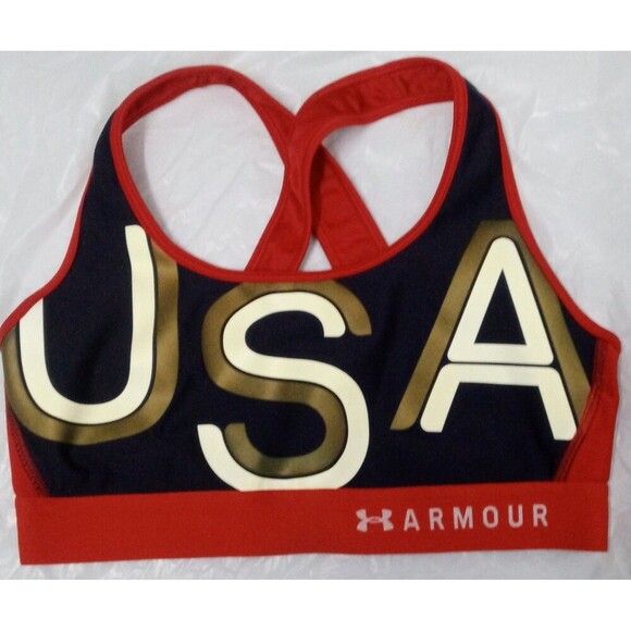 Under Armour Sports Bra Womens Large Compression Heat Gear USA Racerback No Pads - Picture 1 of 5
